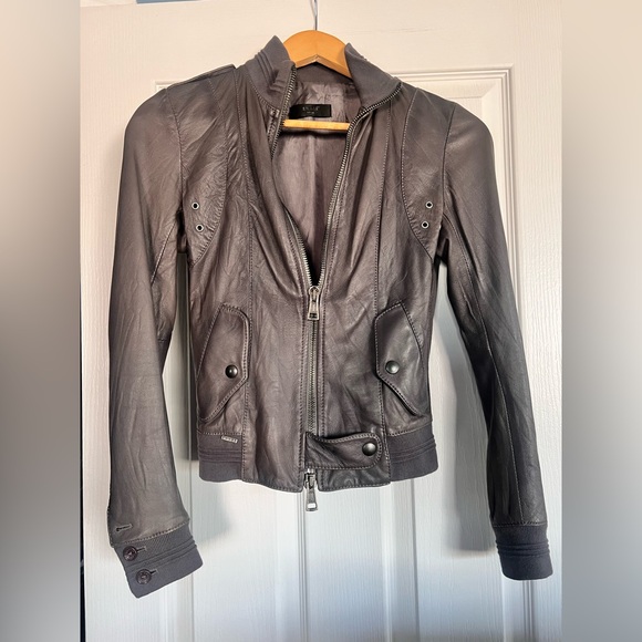 S.W.O.R.D Italy Lucca Washed Silver Lambskin Leather Bomber Jacket XS IT40 $750 - Picture 3 of 8